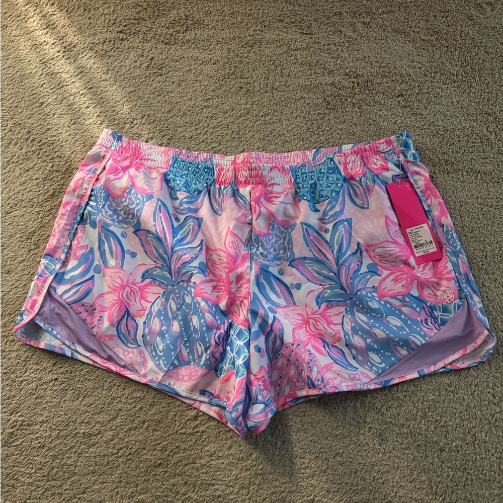 Lilly Pulitzer Pink Blue Tropical Pineapple Athletic Shorts